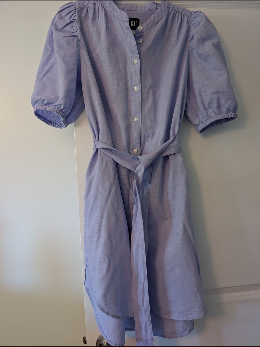 GAP Lavender Button-Front High-Low Dress with Puff Sleeves